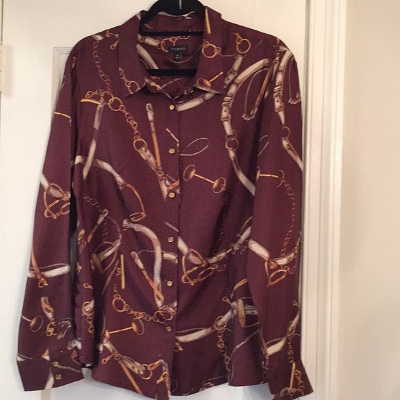 Talbots | Tops | Talbots Silk Blouse Equestrian Print Sz 6 | Poshmark